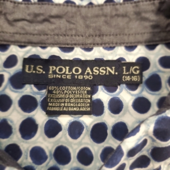 ⭐️US POLO ASSN. BOYS LG/14-16 BLUE POLKA DOT LONG SLEEVE BUTTON UP SHIRT - Picture 5 of 13